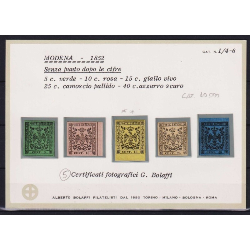 MODENA 1852 SERIE COMPLETA SENZA PUNTO N.1-4,6 G.I MNH** / G.O MH C...