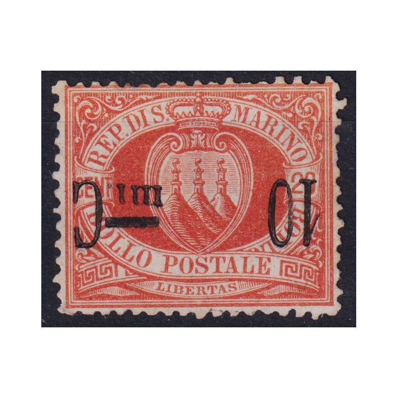 SAN MARINO 1892 STEMMA 10 C. SU 20 C. N.10B G.I. MNH** CENTRATO CER...