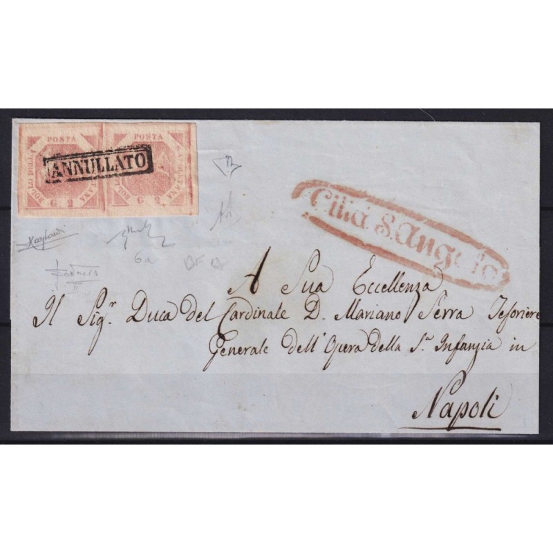 NAPOLI 1858 COPPIA 2 GRANA ROSA LILLACEO II TAV. N.6a US. SU BUSTA ...