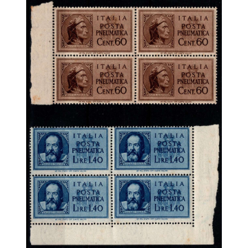 1945 LUOGOTENENZA POSTA PNEUMATICA 2 V. S. 1906 QUARTINE G.I. MH*  ...