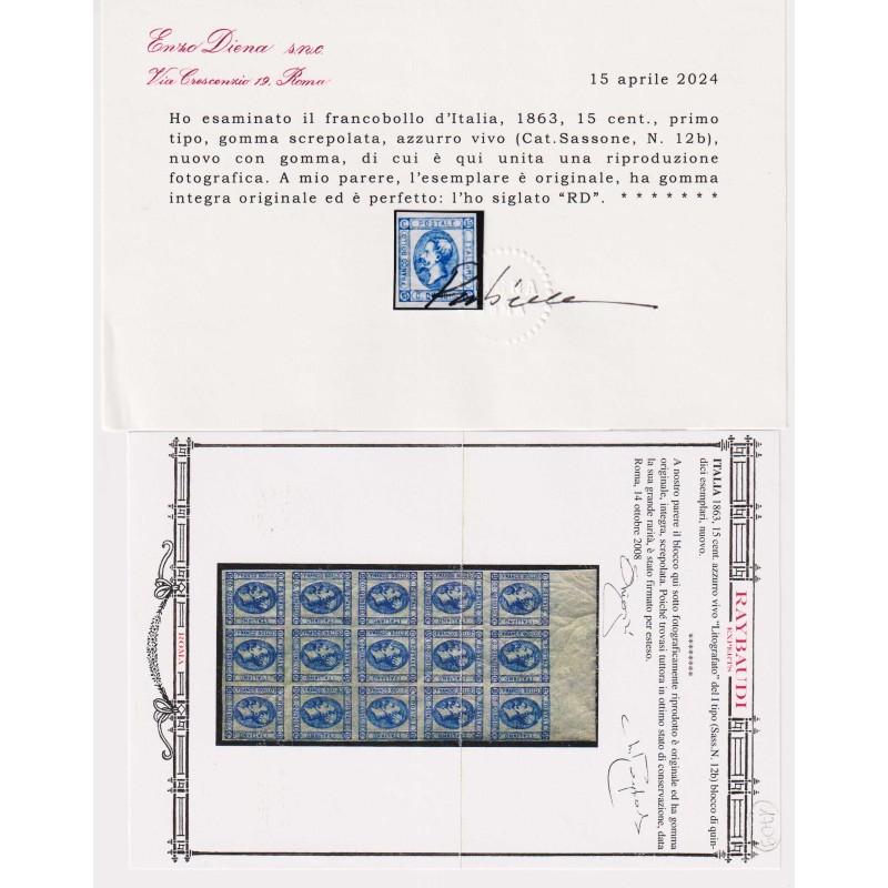 REGNO D'ITALIA 1863 15 CENTESIMI MATRAIRE GOMMA SCREPOLATA G.I MNH*...