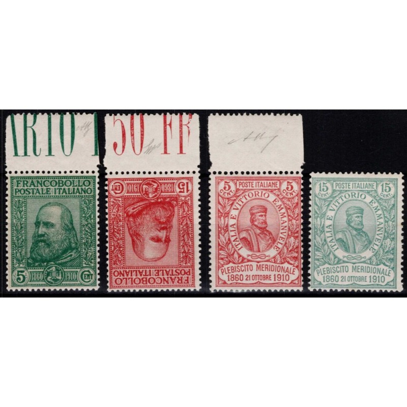 REGNO 1910 GARIBALDI SERIE COMPLETA 4 V. G.I MNH** CERT. BOLAFFI 90...